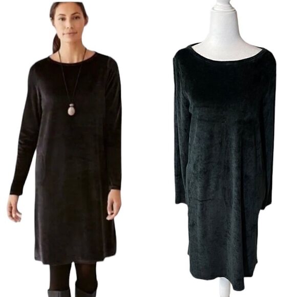 Pure J. Jill Velvet m Black Dress,  Long Sleeve,  Pockets, Shift, Size M - Picture 1 of 14